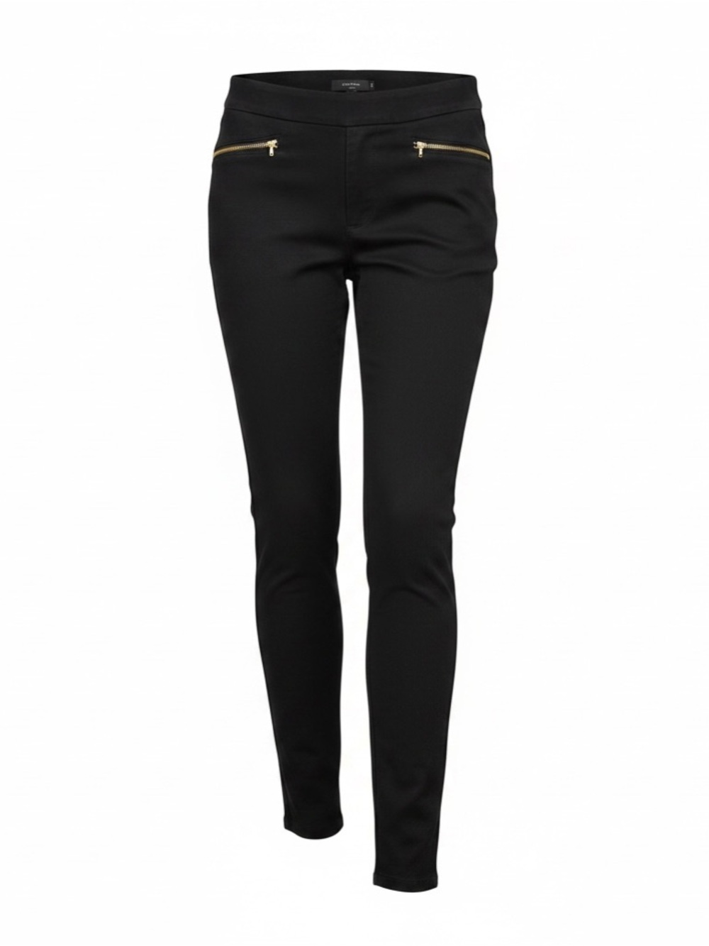 Tahari Black Skinny Pants with Gold Zip Accents